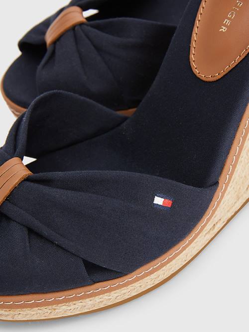 Tommy Hilfiger Iconic High Wedge Espadril Sandalet Kadın Mavi | TH360HUN