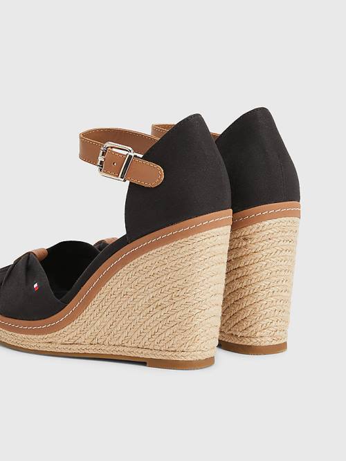 Tommy Hilfiger Iconic High Wedge Espadril Sandalet Kadın Siyah | TH816YFT