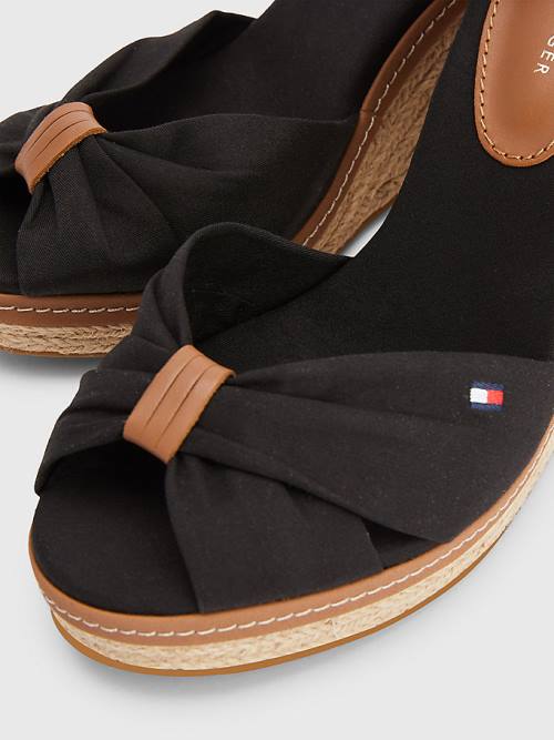 Tommy Hilfiger Iconic High Wedge Espadril Sandalet Kadın Siyah | TH816YFT