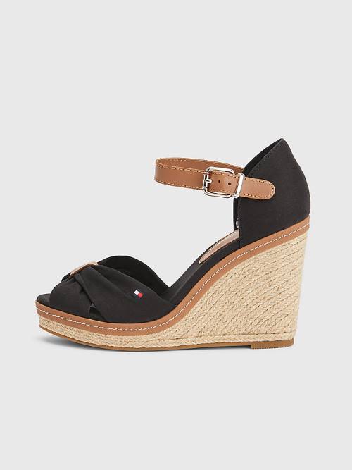 Tommy Hilfiger Iconic High Wedge Espadril Sandalet Kadın Siyah | TH816YFT