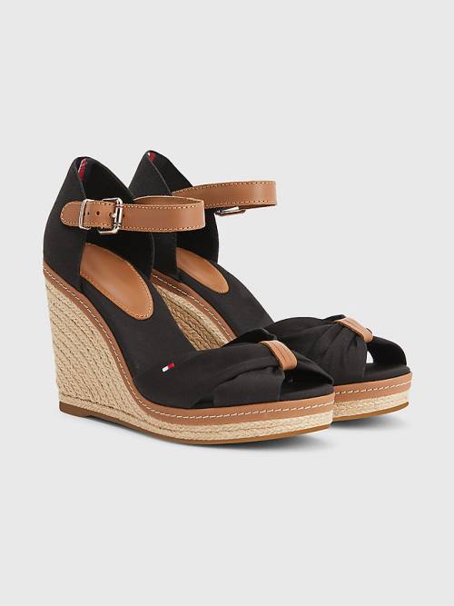 Tommy Hilfiger Iconic High Wedge Espadril Sandalet Kadın Siyah | TH816YFT