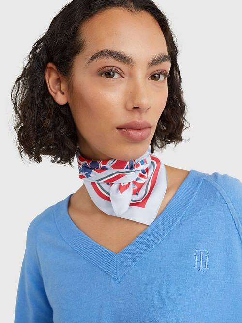 Tommy Hilfiger Iconic Print Silk Bandana Fular Kadın Mavi | TH824CQK