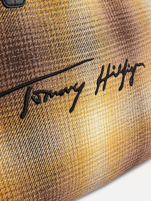 Tommy Hilfiger Iconic Shadow Check Tote Çanta Kadın Sarı | TH802ZOA