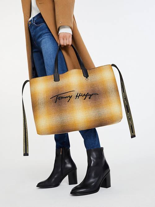 Tommy Hilfiger Iconic Shadow Check Tote Çanta Kadın Sarı | TH802ZOA