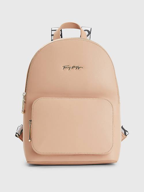 Tommy Hilfiger Iconic Signature Plaque Backpack Çanta Kadın Bej Rengi | TH875QEH