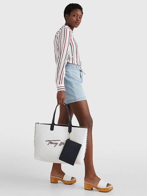 Tommy Hilfiger Iconic Signature Tote Çanta Kadın Beyaz | TH021SFH