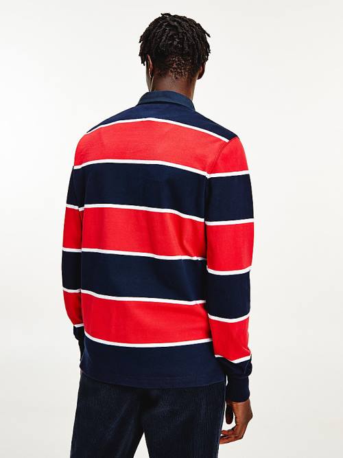 Tommy Hilfiger Iconic Stripe Rugby Shirt Polo Yaka Tişört Erkek Kırmızı | TH187GYM