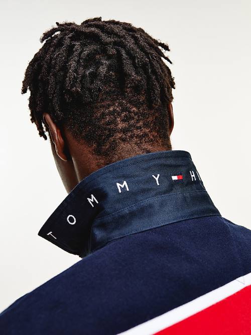 Tommy Hilfiger Iconic Stripe Rugby Shirt Polo Yaka Tişört Erkek Kırmızı | TH187GYM