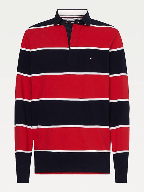 Tommy Hilfiger Iconic Stripe Rugby Shirt Polo Yaka Tişört Erkek Kırmızı | TH187GYM