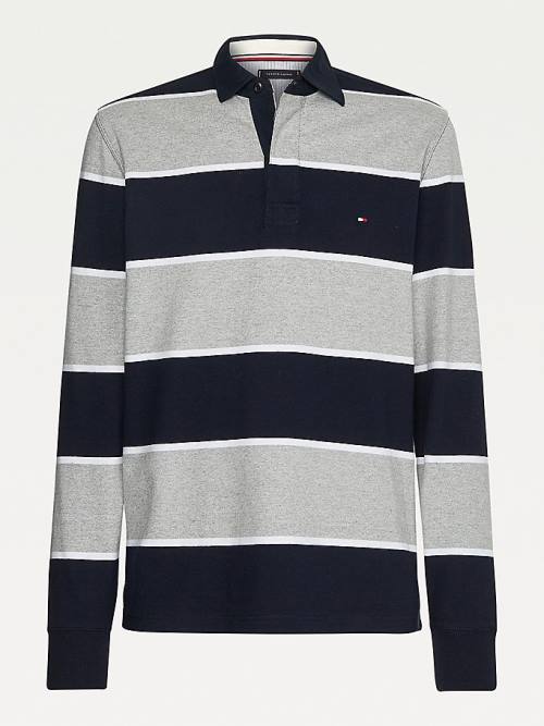 Tommy Hilfiger Iconic Stripe Rugby Shirt Polo Yaka Tişört Erkek Mavi | TH849MOJ