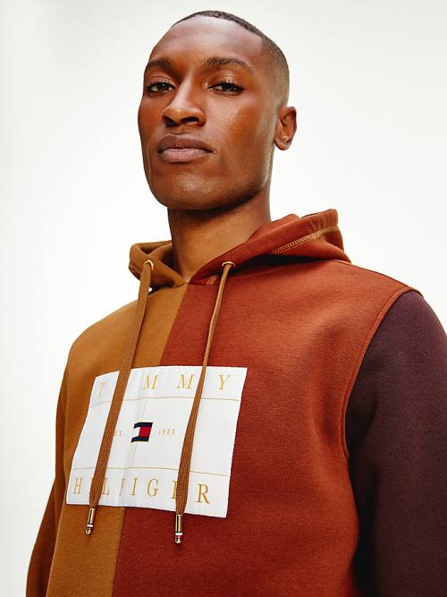 Tommy Hilfiger Icons Colour-Blocked Fleece Kapüşonlu Sweatshirt Erkek Kahverengi | TH370UHW