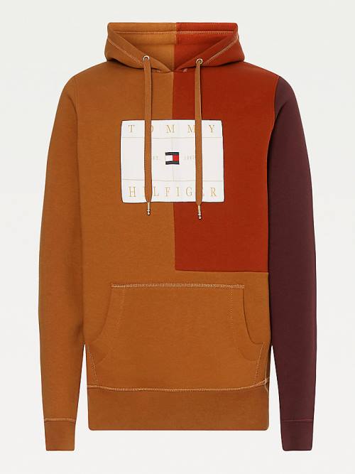 Tommy Hilfiger Icons Colour-Blocked Fleece Kapüşonlu Sweatshirt Erkek Kahverengi | TH370UHW