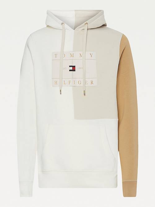 Tommy Hilfiger Icons Colour-Blocked Fleece Kapüşonlu Sweatshirt Erkek Bej Rengi | TH987XRZ