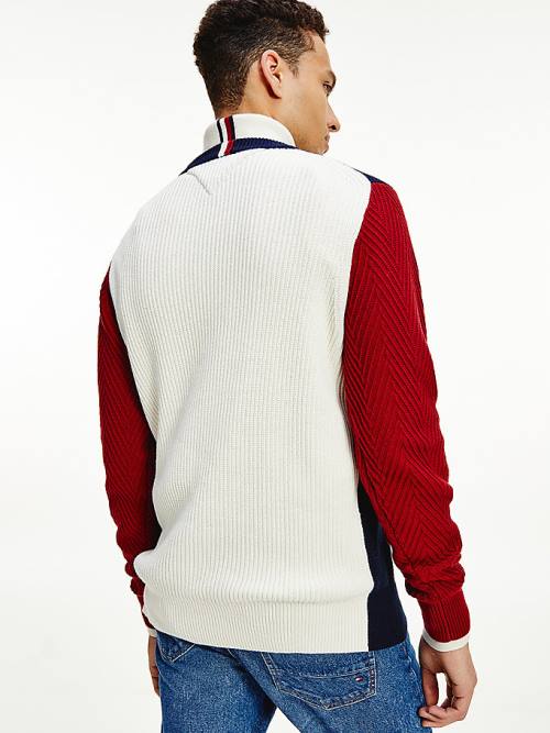 Tommy Hilfiger Icons Colour-Blocked Mixed Knit Jumper Kazak Erkek Mavi | TH312SYM