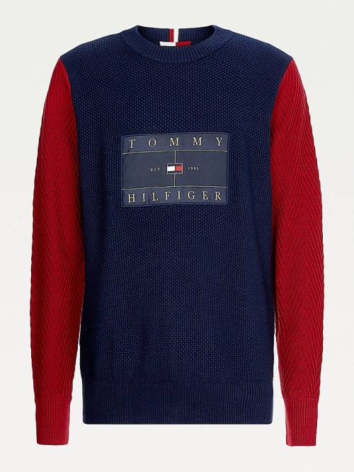 Tommy Hilfiger Icons Colour-Blocked Mixed Knit Jumper Kazak Erkek Mavi | TH312SYM