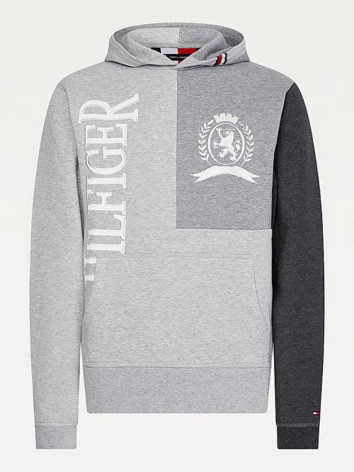 Tommy Hilfiger Icons Crest Colour-Blocked Relaxed Fit Kapüşonlu Sweatshirt Erkek Gri | TH640GLT