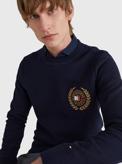 Tommy Hilfiger Icons Crest Embroidery Jumper Kazak Erkek Mavi | TH180QCY