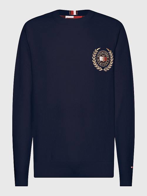 Tommy Hilfiger Icons Crest Embroidery Jumper Kazak Erkek Mavi | TH180QCY