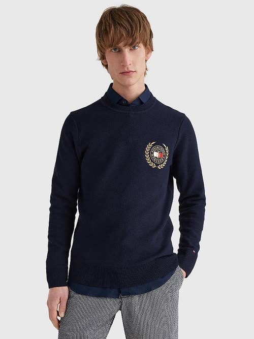 Tommy Hilfiger Icons Crest Embroidery Jumper Kazak Erkek Mavi | TH180QCY