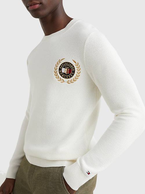 Tommy Hilfiger Icons Crest Embroidery Jumper Kazak Erkek Beyaz | TH798SNX