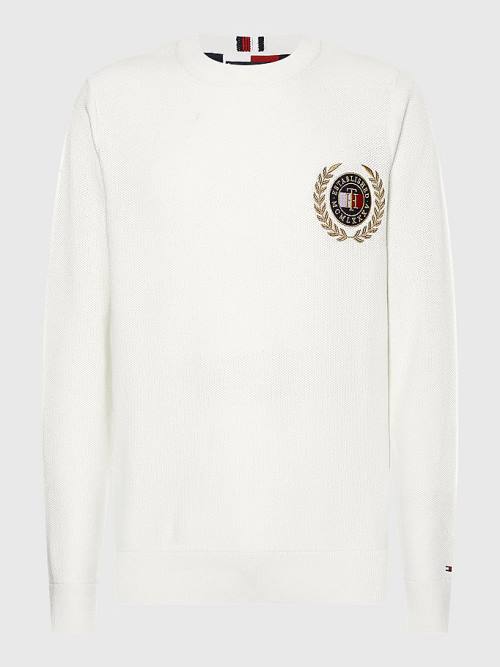 Tommy Hilfiger Icons Crest Embroidery Jumper Kazak Erkek Beyaz | TH798SNX