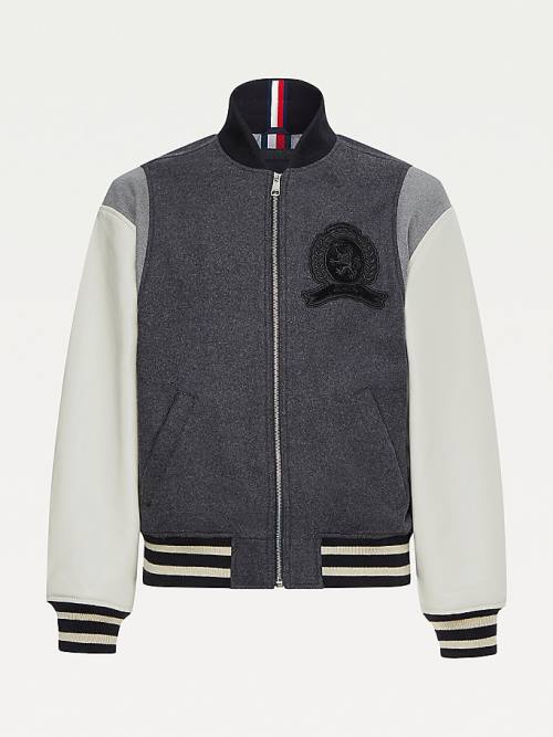 Tommy Hilfiger Icons Crest Wool Relaxed Bomber Ceket Erkek Gri | TH413NVH