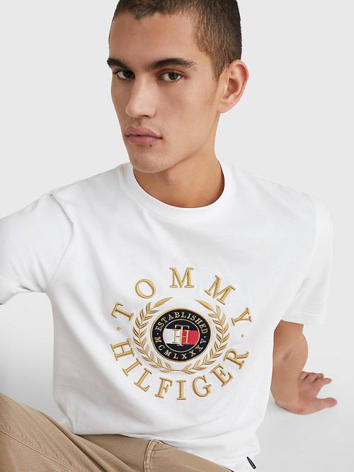 Tommy Hilfiger Icons Embroidery Tişört Erkek Beyaz | TH624SZR