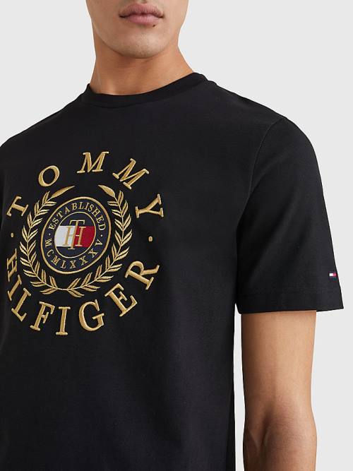 Tommy Hilfiger Icons Embroidery Tişört Erkek Siyah | TH850BLU