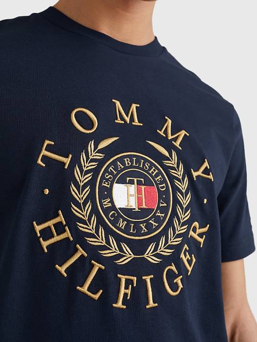 Tommy Hilfiger Icons Embroidery Tişört Erkek Mavi | TH850OTJ