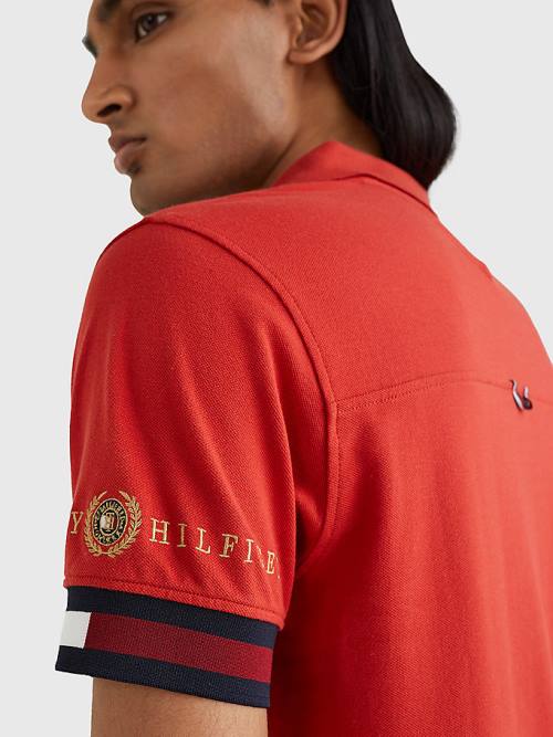 Tommy Hilfiger Icons Flag Slim Fit Polo Yaka Tişört Erkek Kırmızı | TH065MEH