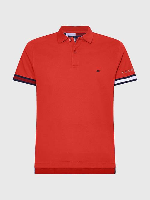 Tommy Hilfiger Icons Flag Slim Fit Polo Yaka Tişört Erkek Kırmızı | TH065MEH