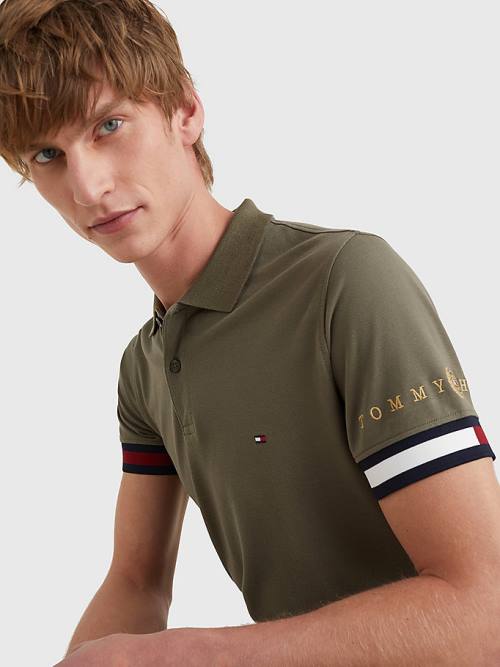 Tommy Hilfiger Icons Flag Slim Fit Polo Yaka Tişört Erkek Haki | TH405IDV