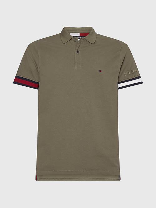 Tommy Hilfiger Icons Flag Slim Fit Polo Yaka Tişört Erkek Haki | TH405IDV