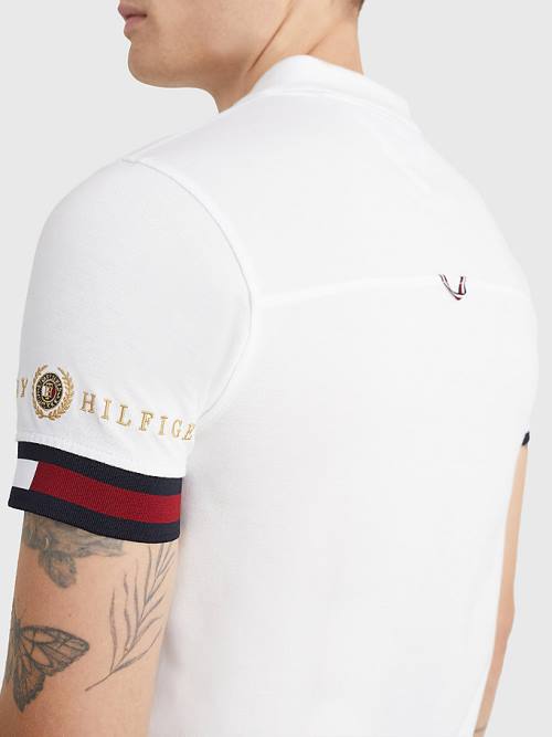 Tommy Hilfiger Icons Flag Slim Fit Polo Yaka Tişört Erkek Beyaz | TH716KLY