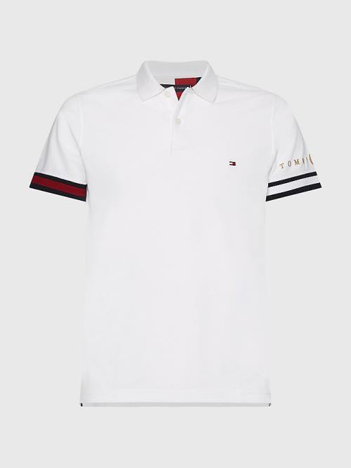 Tommy Hilfiger Icons Flag Slim Fit Polo Yaka Tişört Erkek Beyaz | TH716KLY