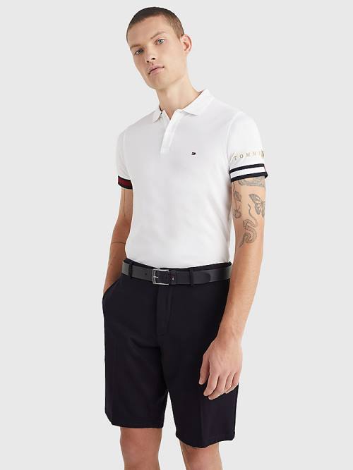 Tommy Hilfiger Icons Flag Slim Fit Polo Yaka Tişört Erkek Beyaz | TH716KLY