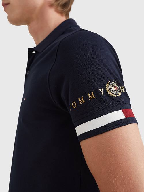 Tommy Hilfiger Icons Flag Slim Fit Polo Yaka Tişört Erkek Mavi | TH963TCQ