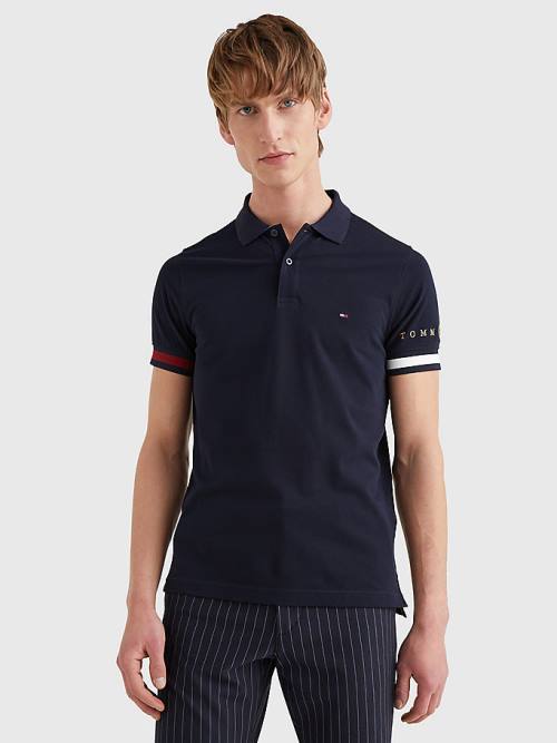 Tommy Hilfiger Icons Flag Slim Fit Polo Yaka Tişört Erkek Mavi | TH963TCQ