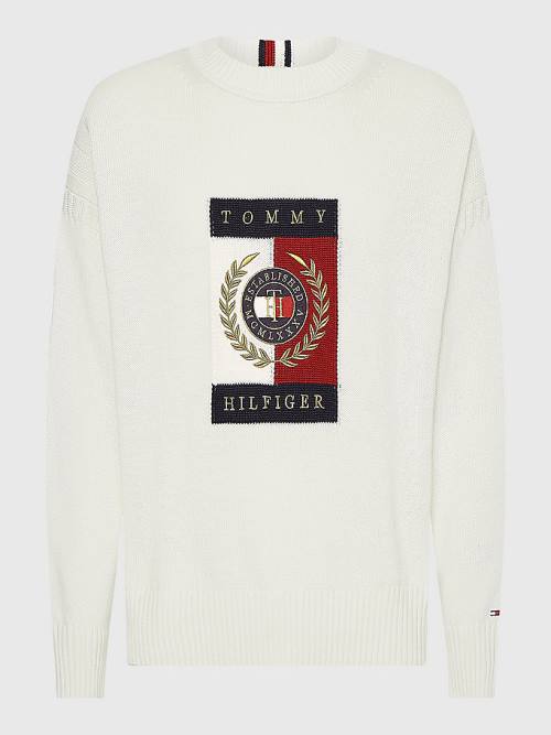 Tommy Hilfiger Icons Intarsia Graphic Jumper Kazak Erkek Beyaz | TH106CLX