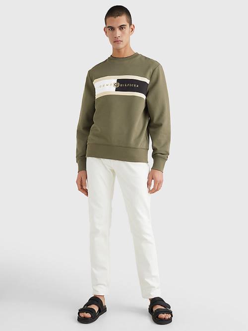 Tommy Hilfiger Icons Logo Crew Neck Sweatshirt Erkek Haki | TH028UFT