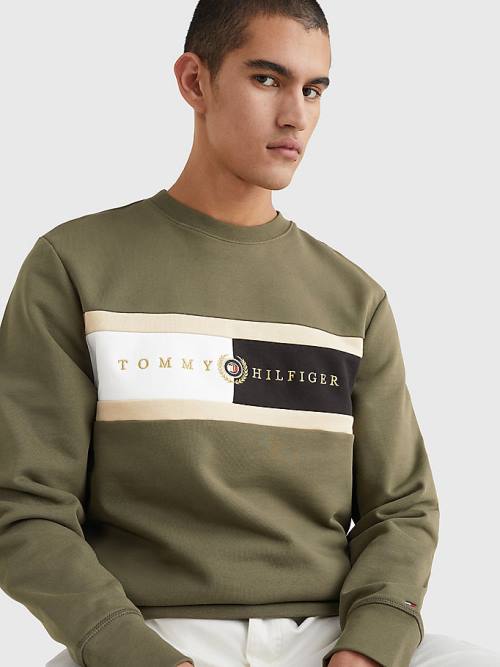 Tommy Hilfiger Icons Logo Crew Neck Sweatshirt Erkek Haki | TH028UFT