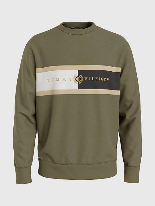 Tommy Hilfiger Icons Logo Crew Neck Sweatshirt Erkek Haki | TH028UFT