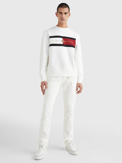 Tommy Hilfiger Icons Logo Crew Neck Sweatshirt Erkek Beyaz | TH073JBN