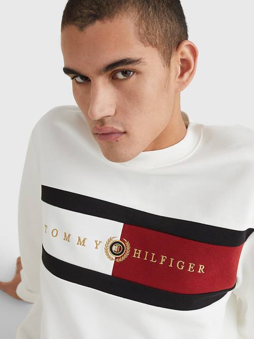 Tommy Hilfiger Icons Logo Crew Neck Sweatshirt Erkek Beyaz | TH073JBN