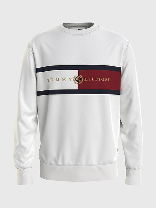 Tommy Hilfiger Icons Logo Crew Neck Sweatshirt Erkek Beyaz | TH073JBN