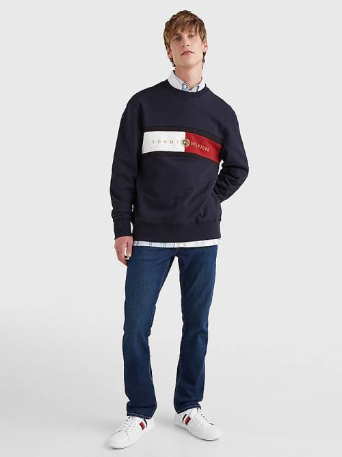 Tommy Hilfiger Icons Logo Crew Neck Sweatshirt Erkek Mavi | TH824LKI