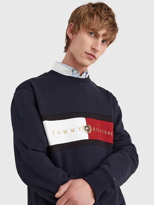 Tommy Hilfiger Icons Logo Crew Neck Sweatshirt Erkek Mavi | TH824LKI