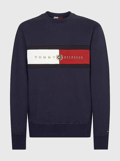 Tommy Hilfiger Icons Logo Crew Neck Sweatshirt Erkek Mavi | TH824LKI