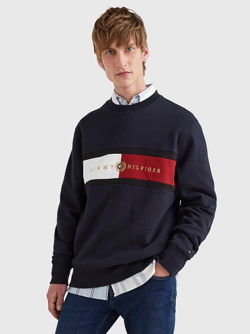 Tommy Hilfiger Icons Logo Crew Neck Sweatshirt Erkek Mavi | TH824LKI