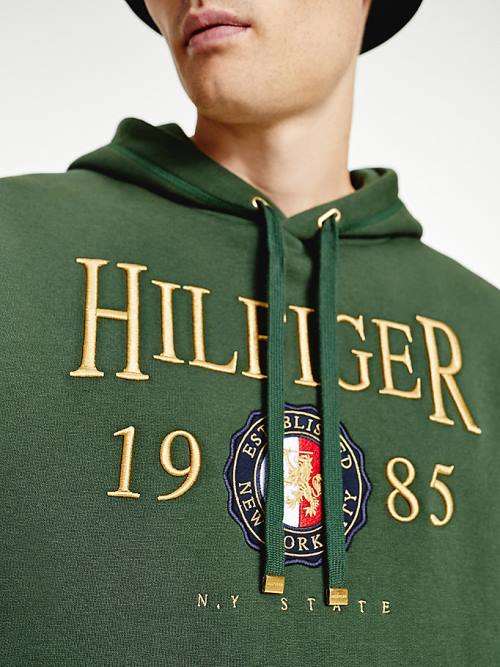 Tommy Hilfiger Icons Logo Embroidery Relaxed Fit Kapüşonlu Sweatshirt Erkek Yeşil | TH024HYR